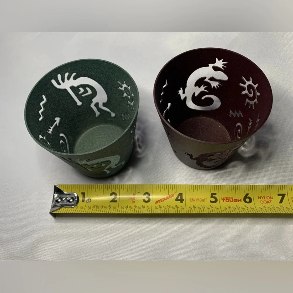 PartyLite Decorative Metal Candle Holders Green and Maroon (2) Kokopelli Gecko - Picture 3 of 7